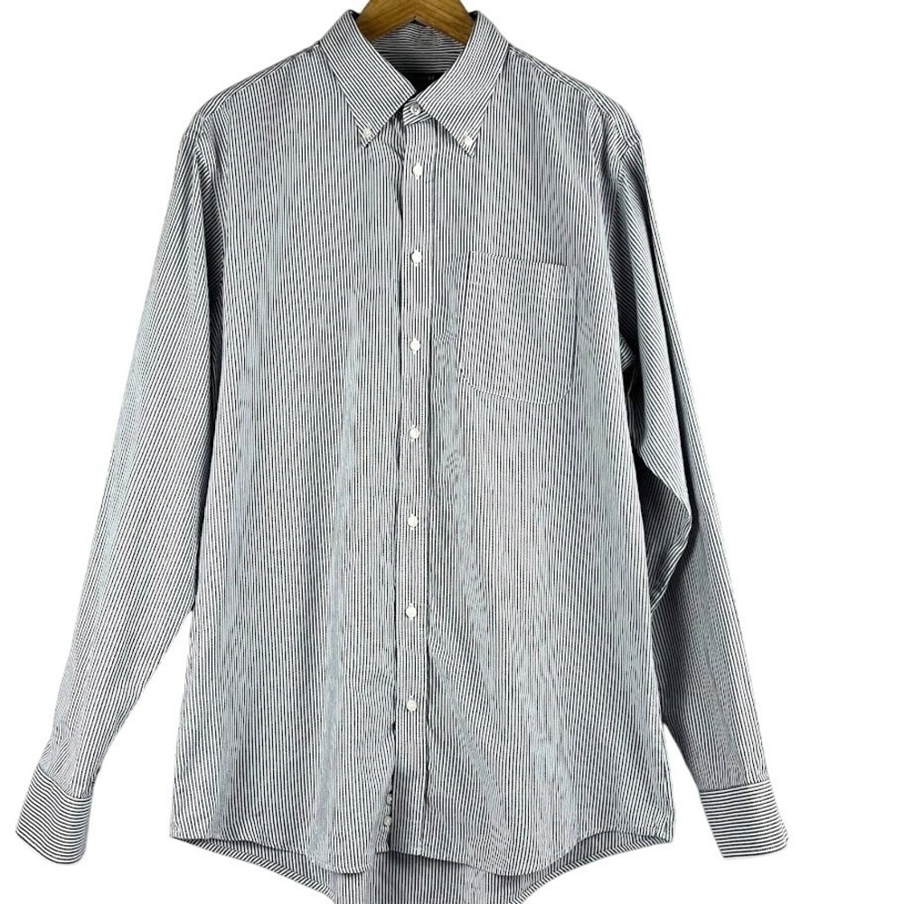 Nordstrom Trim Fit Striped‎ Button-Up Shirt Size 17.5 34/35 Men's Long Sleeve